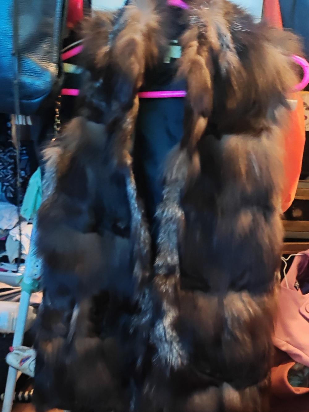 Luxury June 100% Genuine Fox Fur Vest Brown Silver Tiered